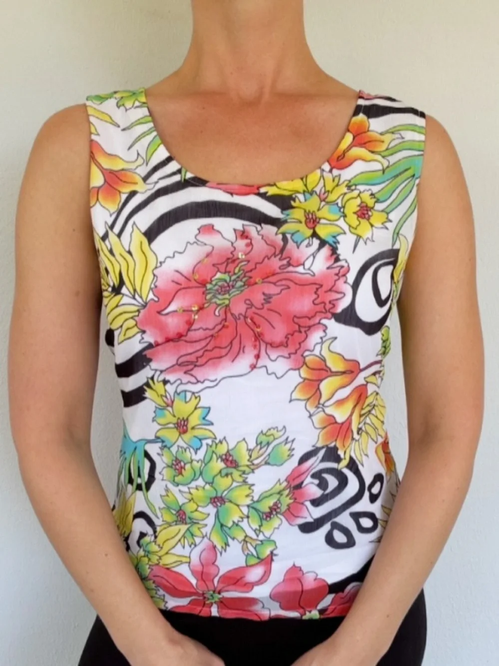 City Girl Nancy Bolen white pink tropical floral matching jacket tank set S/M